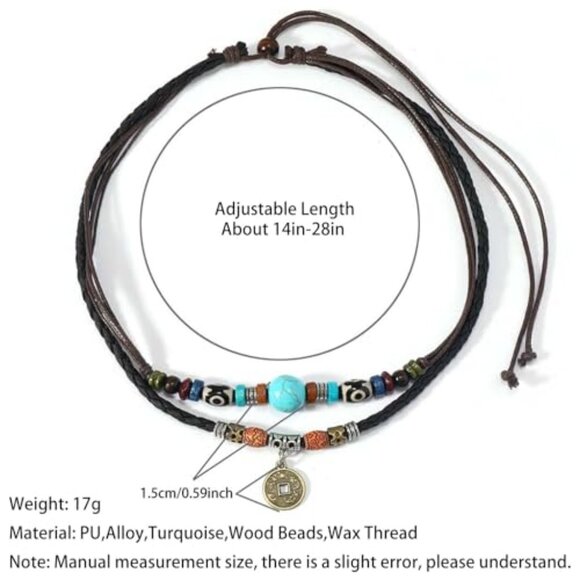 Layered Boho Wood Beads Choker Necklace Adjustable Hemp Cords Retro Fashion - Picture 5 of 8